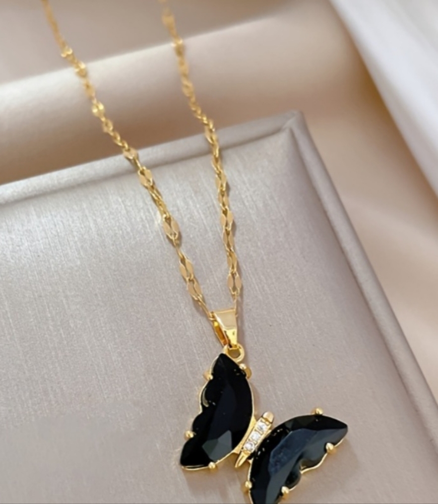 Black Butterfly stainless steel necklace